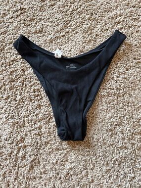 aerie Black Ribbed High-Cut cheekiest Bikini Bottom